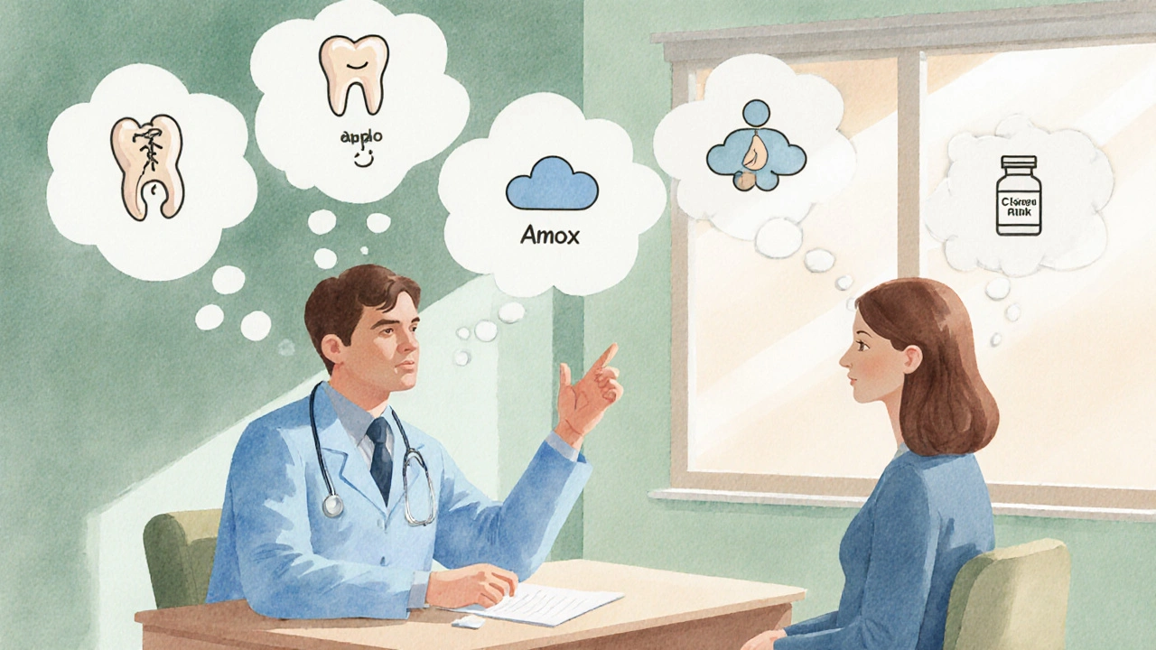 Doctor discussing antibiotic choices with a patient using visual icons.