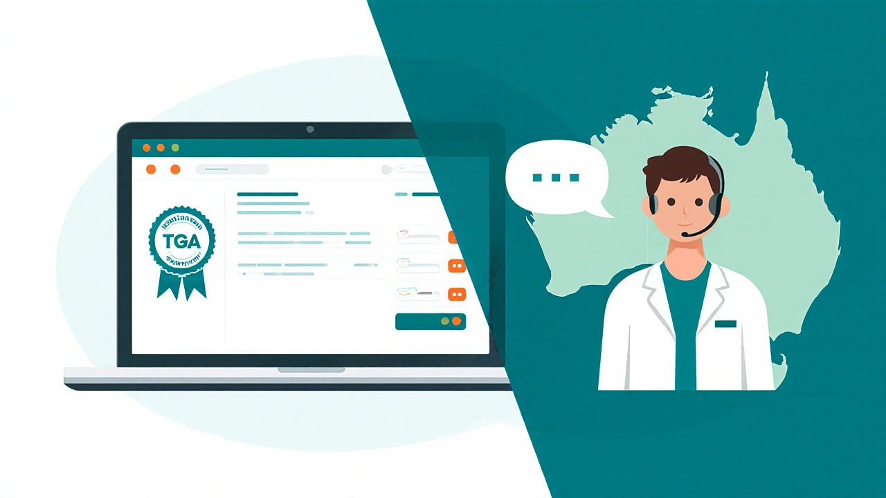 Vector illustration of laptop with pharmacy page and pharmacist avatar.