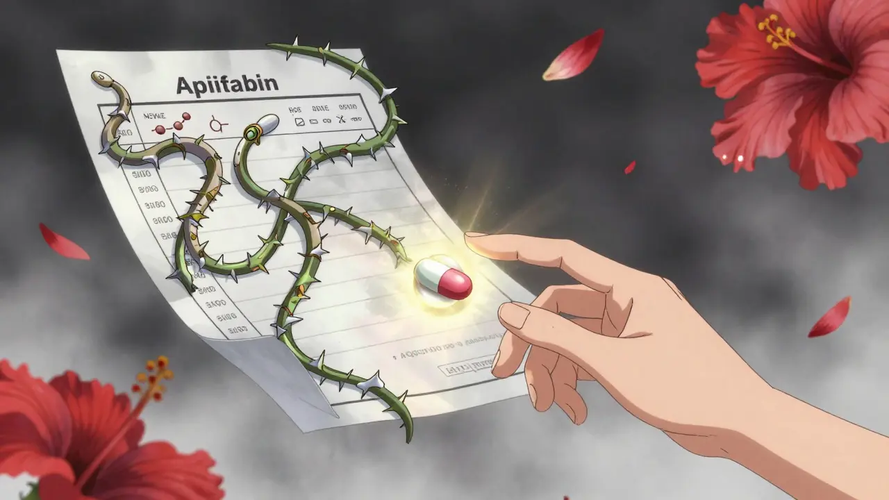 A medical chart transforms into entwined vines of blood thinners and NSAIDs, with a glowing acetaminophen pill at center.