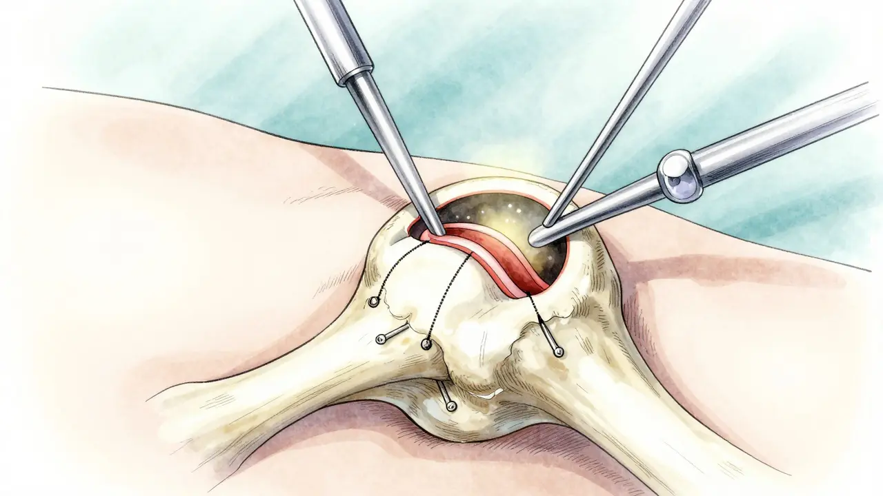Artistic view of hip arthroscopy repair procedure